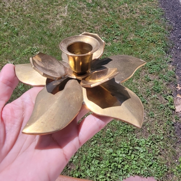 Brass Candlestick abstract flower design